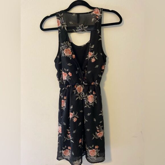 DIVIDED by H&M, Black Sun Dress with Pink Flowers, cut out back, Size 4 - Picture 2 of 2